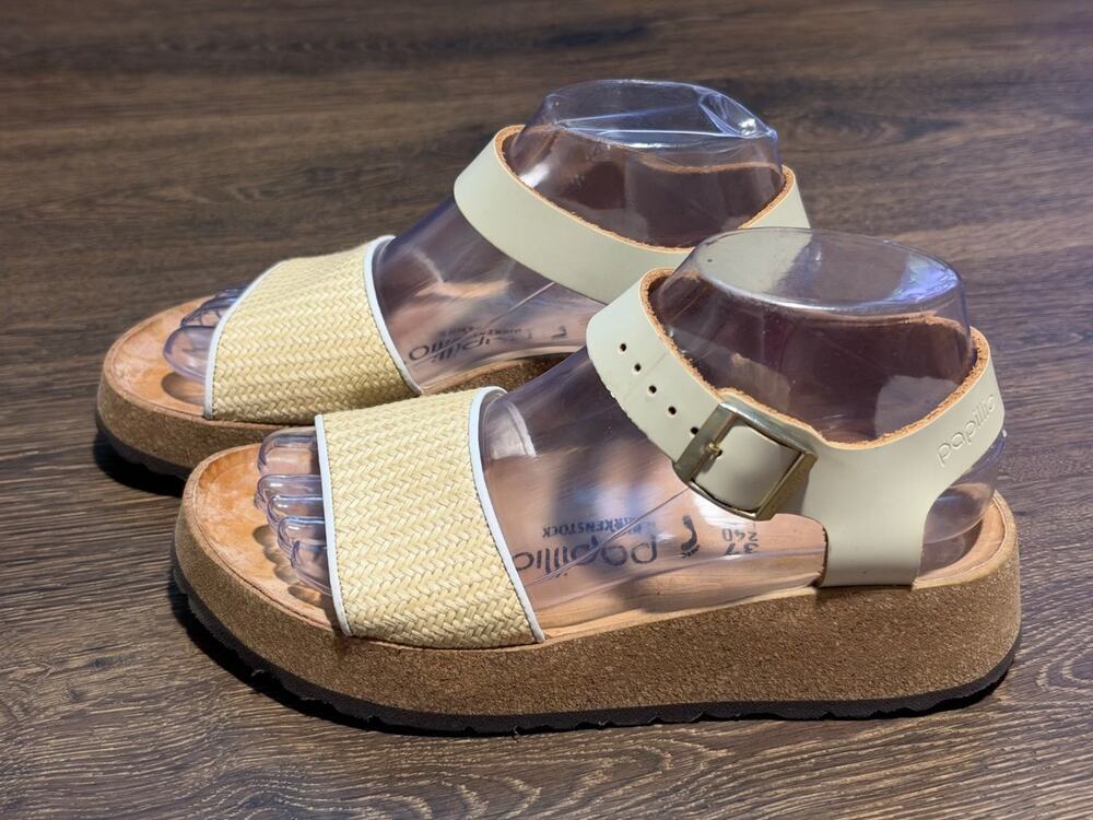 Papillio By Birkenstock Chunky Platform Ankle Strap Womens Size 6 Beige Sandals